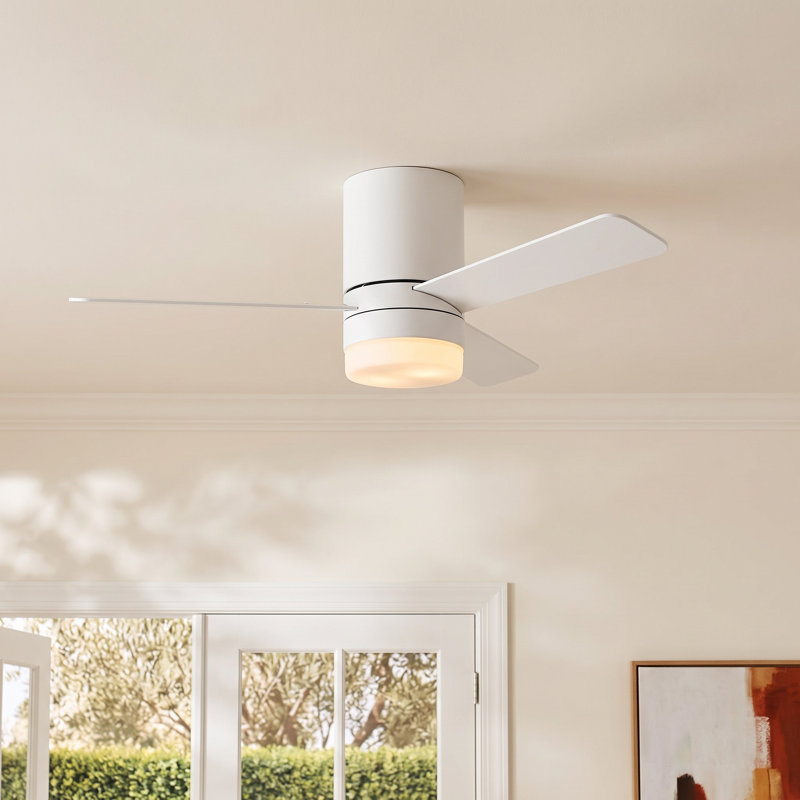 Kris Ceiling Fan with LED Lights, 44", Matte White, Matte White