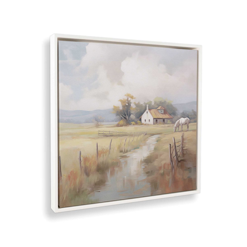 «Countryside Farmhouse», reproduction sur toile, H 12,75 po x l 12,75 po x P 1,75 po, Cadre blanc