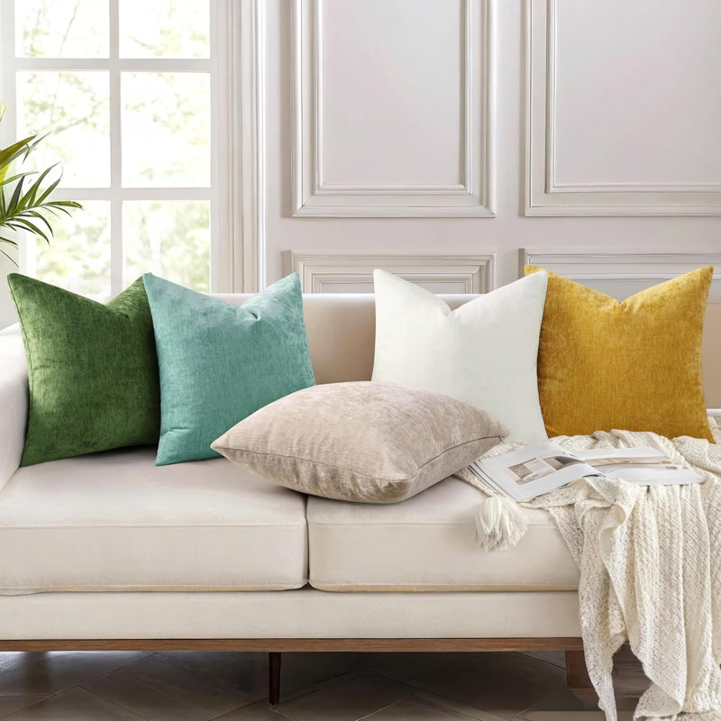 Chenille Throw Pillow Covers Set of 2, Decorative Soft Couch Pillow Covers 18x18 Inch, Aqua Haze