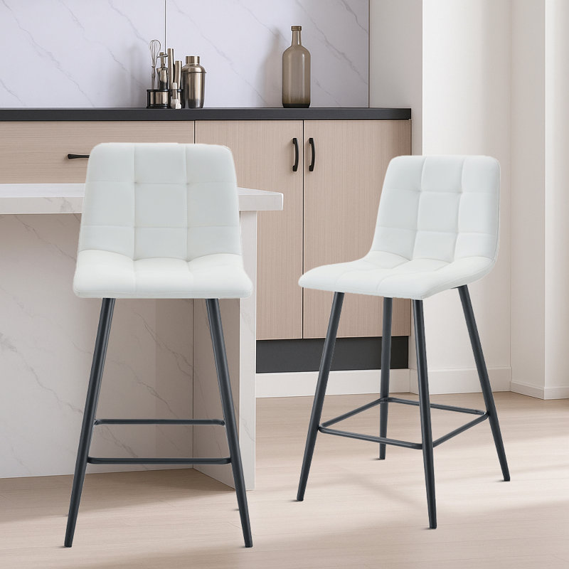 Ensemble de 2 tabourets de bar modernes en cuir synthétique avec pieds en métal, dossier et coussin rembourrés, chaises de hauteur comptoir