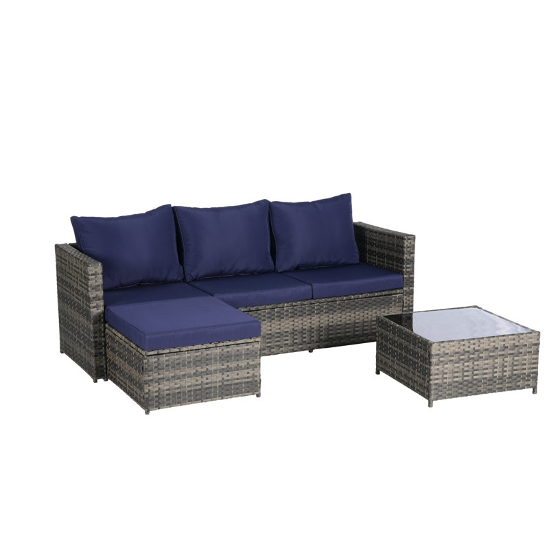 Weather Outdoor Furniture - Sectional With Detachable Lounger Table And Filler Water- Covers, Dark Blue