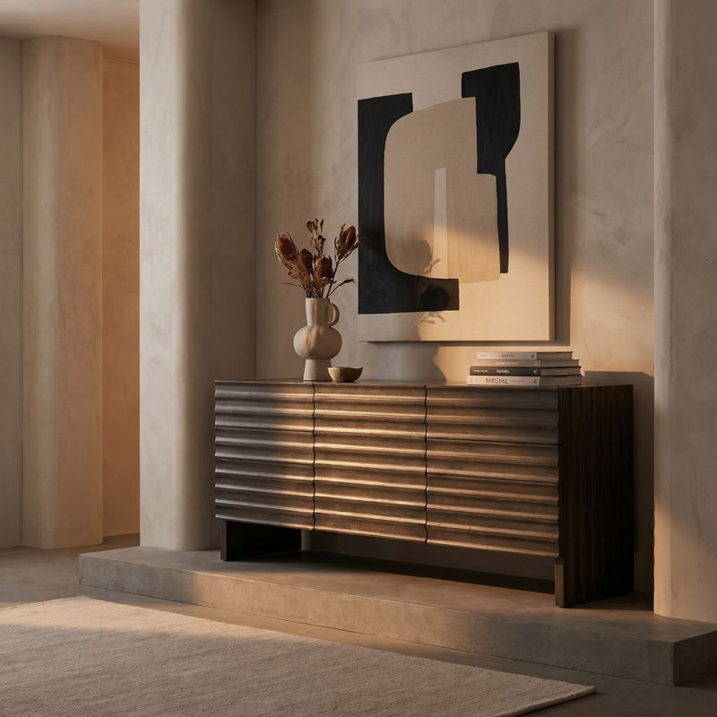 Gauss 72'' W Solid Wood Sideboard, Greige Walnut