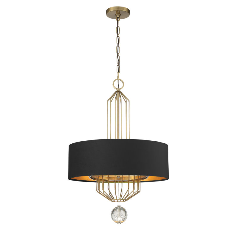 Luminaire suspendu tambour 6 lumières, Laiton antique vieilli