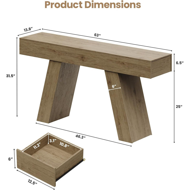 160 cm W Solid Wood Top Console Table