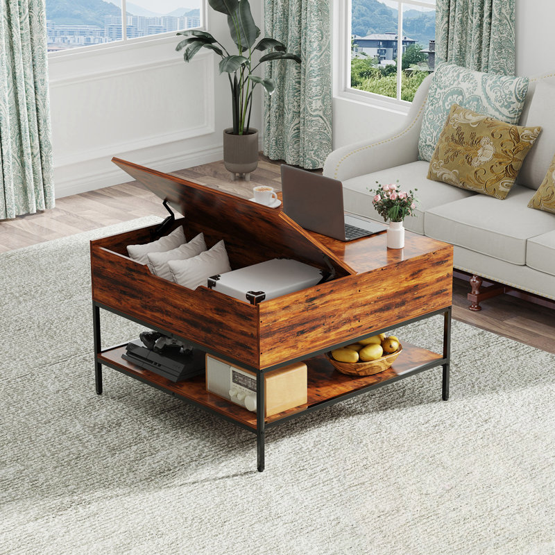 Table basse à plateau rabattable avec rangement