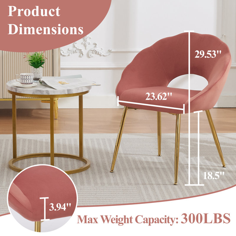Chaise rembourrée avec dossier à accoudoirs, Rose