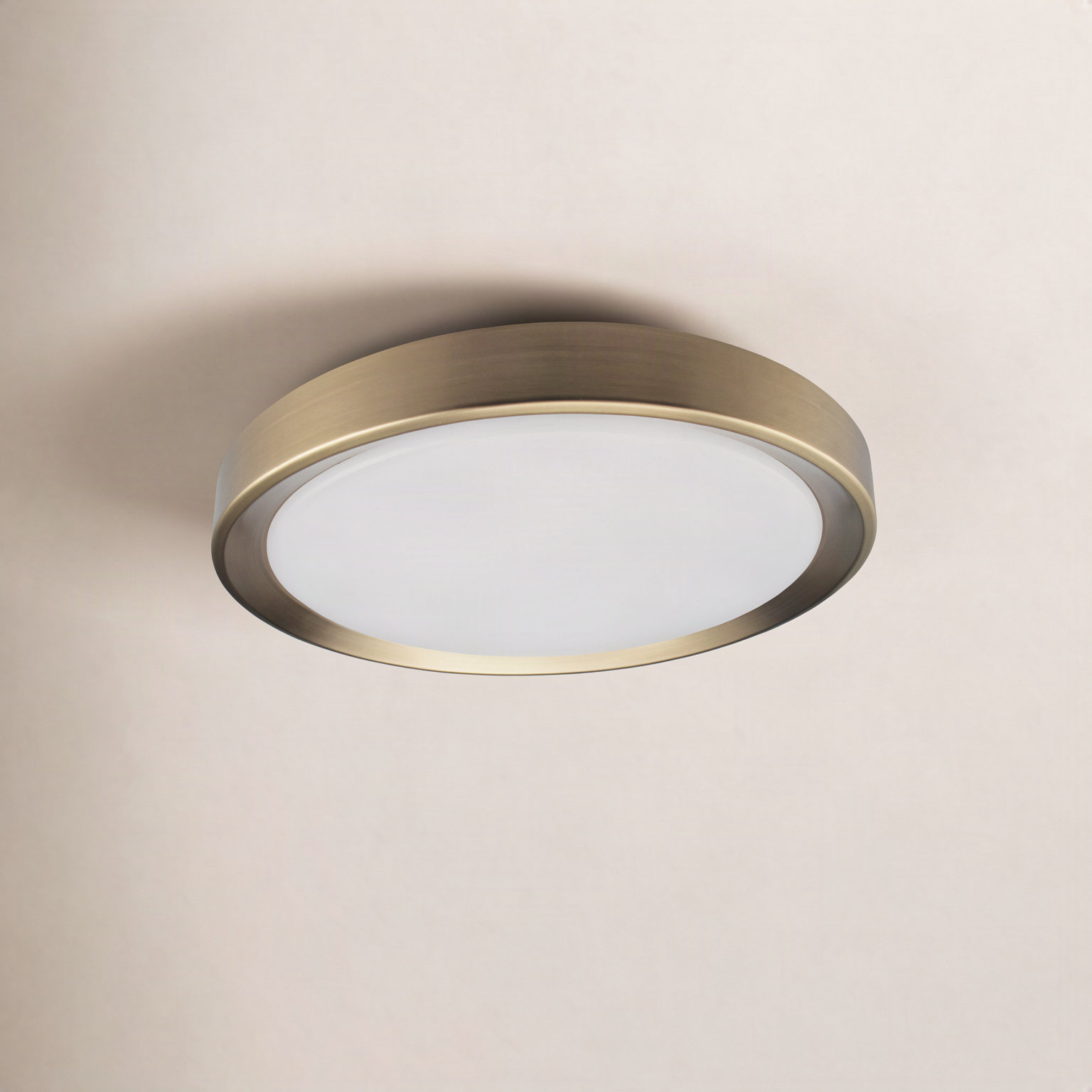 Single Light LED Flush Mount, Aged Brass