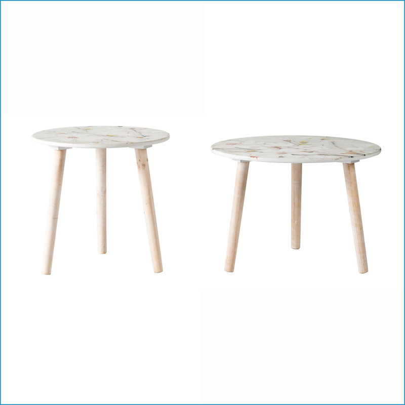 Ensemble de tables basses en MDF inspirées de la nature avec dessus floraux - Ajoutez un impact visuel au salon, au vestibule ou à la chambre à coucher