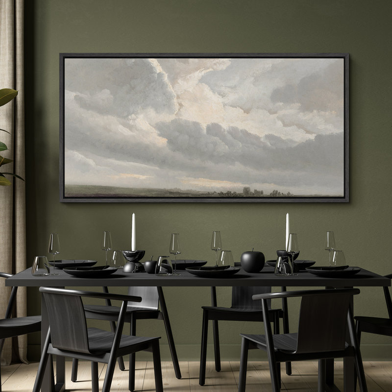 «Greenish Grey Cloudy Sky Relaxing Calm», impression sur toile encadrée surdimensionnée, Noir, noir, noir, noir