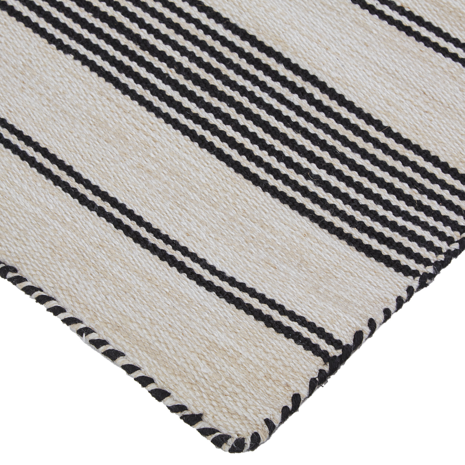 Perci Black Hand-Woven Striped Rug, Rectangle 2' x 3'