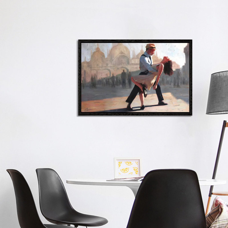 Dancing In The Piazza by Christopher Clark - Floater Frame Print on Canvas, Black Framed Canvas, 101.6 cm H x 66.04 cm W