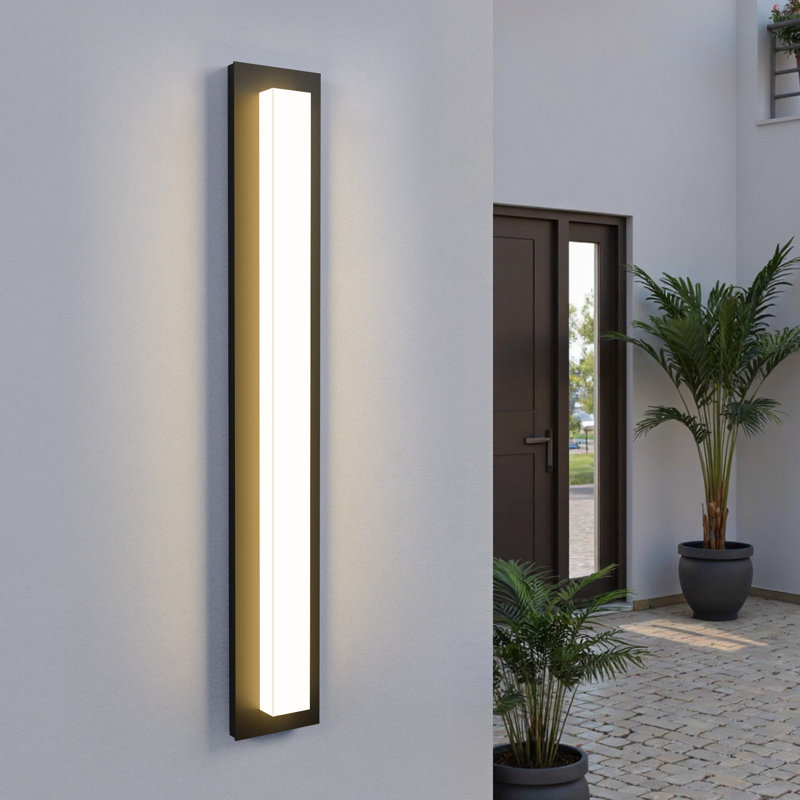 Anely Black Aluminum Rectangular Linear LED Outdoor Wall Light With Acrylic Shade, 31.5" H x 4.7" W x 2.1" D