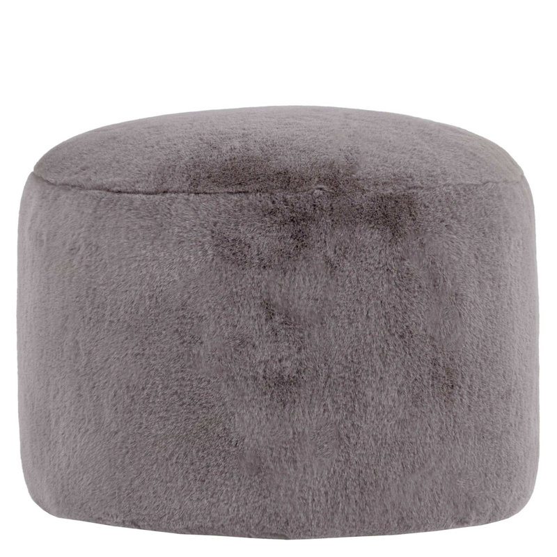 icon Milano Faux Rabbit Fur Round Footstool, Natural, Grey