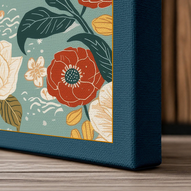 Garden Pattern Botanical - Wrapped Canvas, 18x12 - 45.7 x 30.5 cm, Teal Border