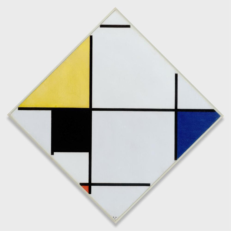 «Composition de losanges avec jaune, noir, bleu, rouge et gris» par Piet Mondrian - Art mural sur toile tendue avec châssis