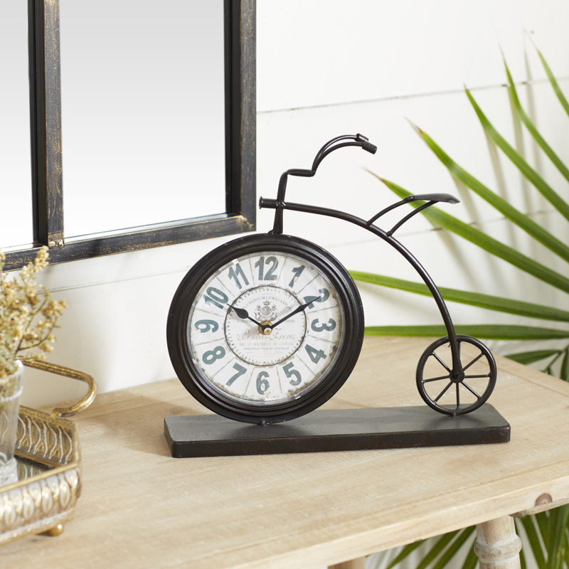 Roman Numeral Mechanical Tabletop Clock with Alarm in Brown/White