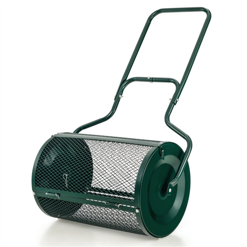 Épandeur de fumier et de compost de 24 po x 16 po avec poignée en T réglable, structure en métal thermolaqué, épandeur de mousse de tourbe de grande capacité pour cour de jardin, plusieurs options de tailles disponibles