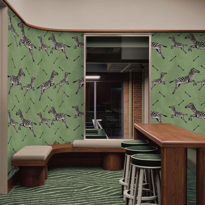 Flying Zebra Wallpaper, Green/White