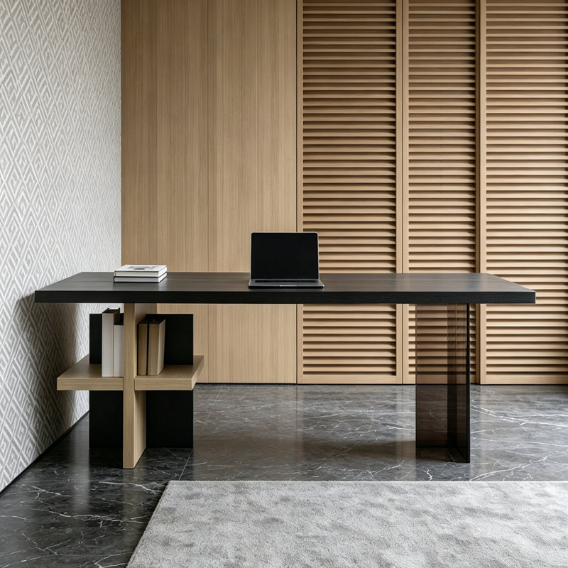 Bureau à la maison de style italien, H 29,53 po x l 70,87 po x P 31,5 po, Noir