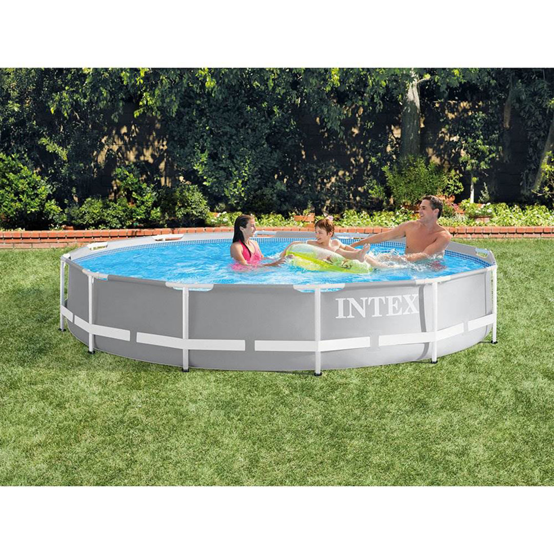Plastic Round Frame Set Pool 30'' H x 144'' W x 144'' L , with Pump Included Intex