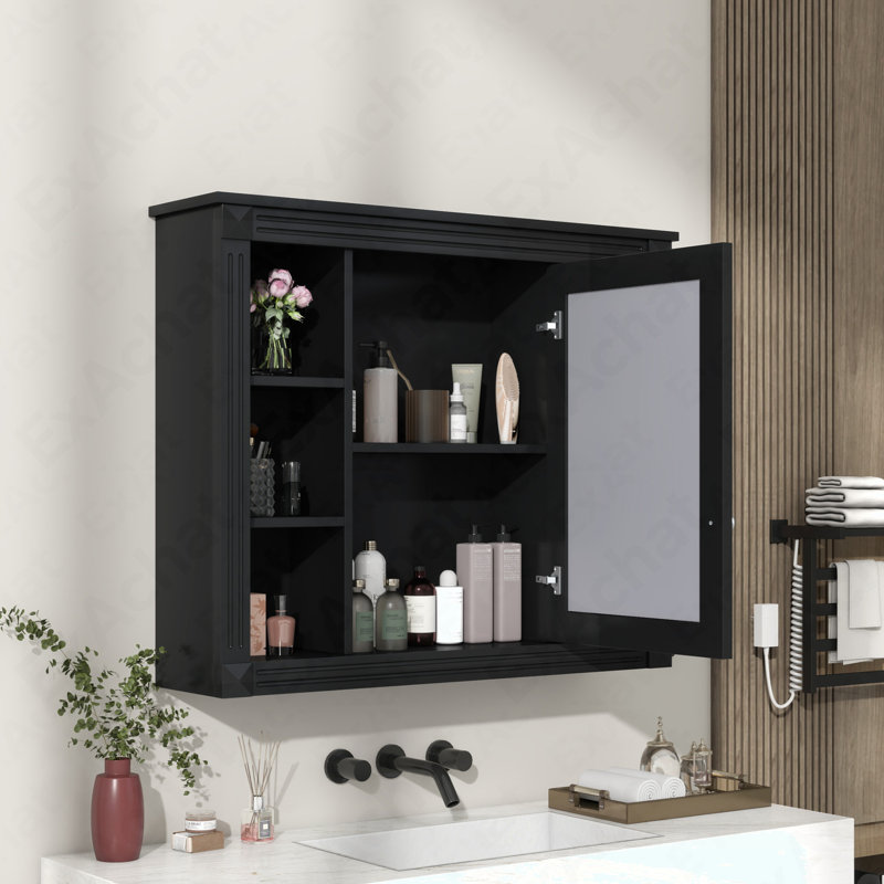 Armoire de rangement murale de salle de bain 35 po x 28 po, armoire à pharmacie, armoire murale moderne avec miroir, armoire à miroir avec 6 tablettes ouvertes (meuble-lavabo non inclus)