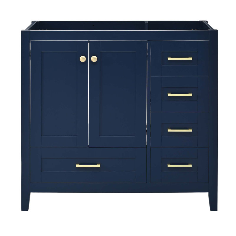 Meuble-lavabo sur pied 36 po sans lavabo 36 po, meuble-lavabo moderne en bois avec 4 tiroirs, bleu
