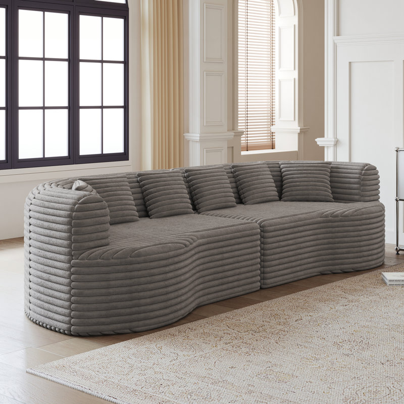 Curved Sectional Sofa, Gray Corduroy
