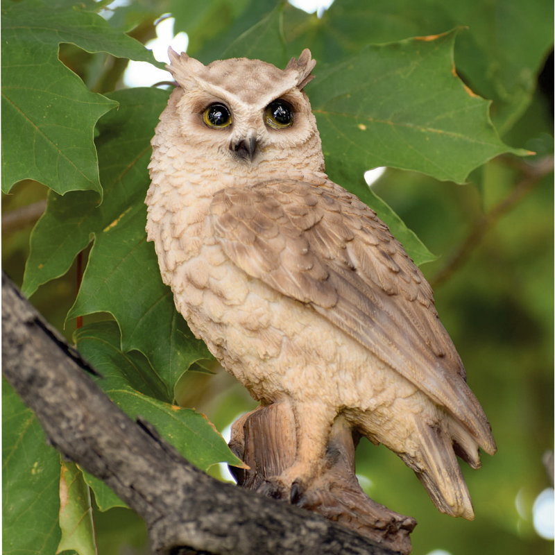 Small Brown Polyresin Screech Owl on Stump Statue