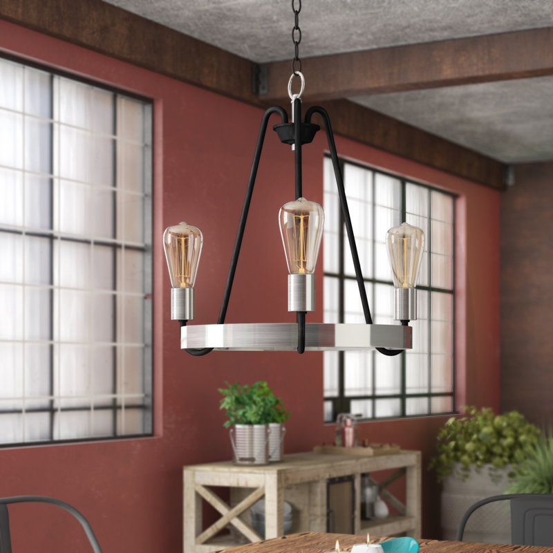 Alixe 3 - Light Dimmable Wagon Wheel Chandelier, Black/Satin Nickel