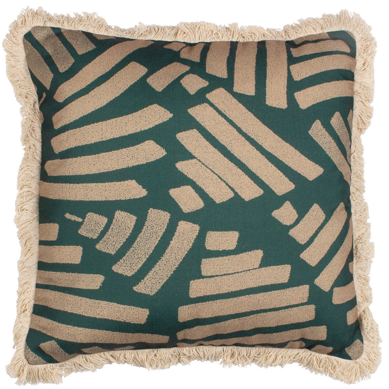 Oromo Geometric Square Cushion, Green, Polyester