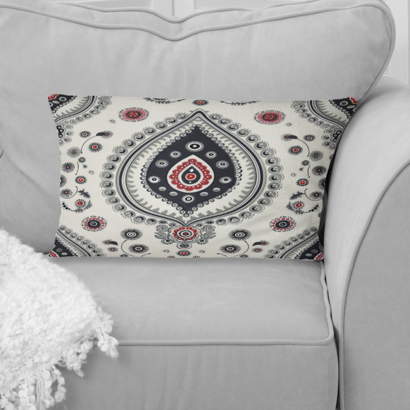 Coussin lombaire rouge rétro Paisley Dreams I