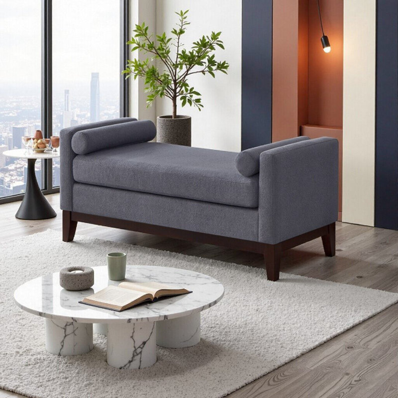 Élégant grand repose-pieds rembourré en tissu élégant avec coussins - Banc de fenêtre gris foncé pour le salon et le vestibule