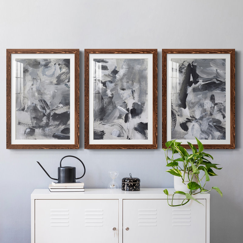 «Black & White Mix I», ensemble de 3 reproductions de cadres photo, H 37,5 po x l 82,5 po x P 1,5 po, Érable