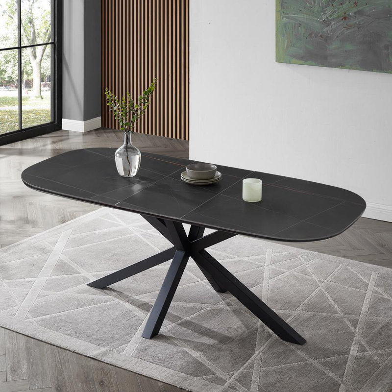 Verona Extendable Oval Metal Base Dining Table, Black