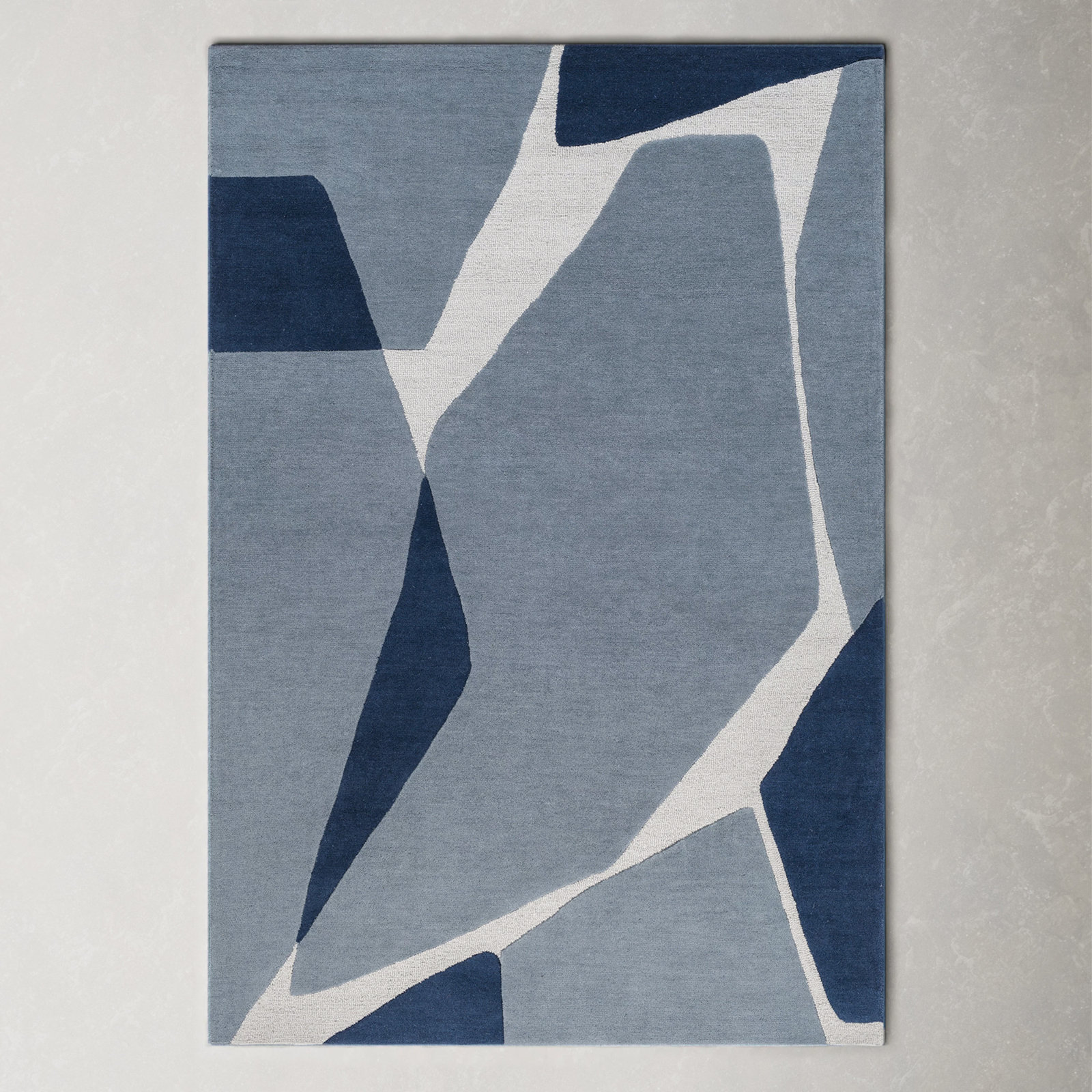 Light Blue Navy Hand-Tufted Abstract Wool Rug, Rectangle 8' x 10'