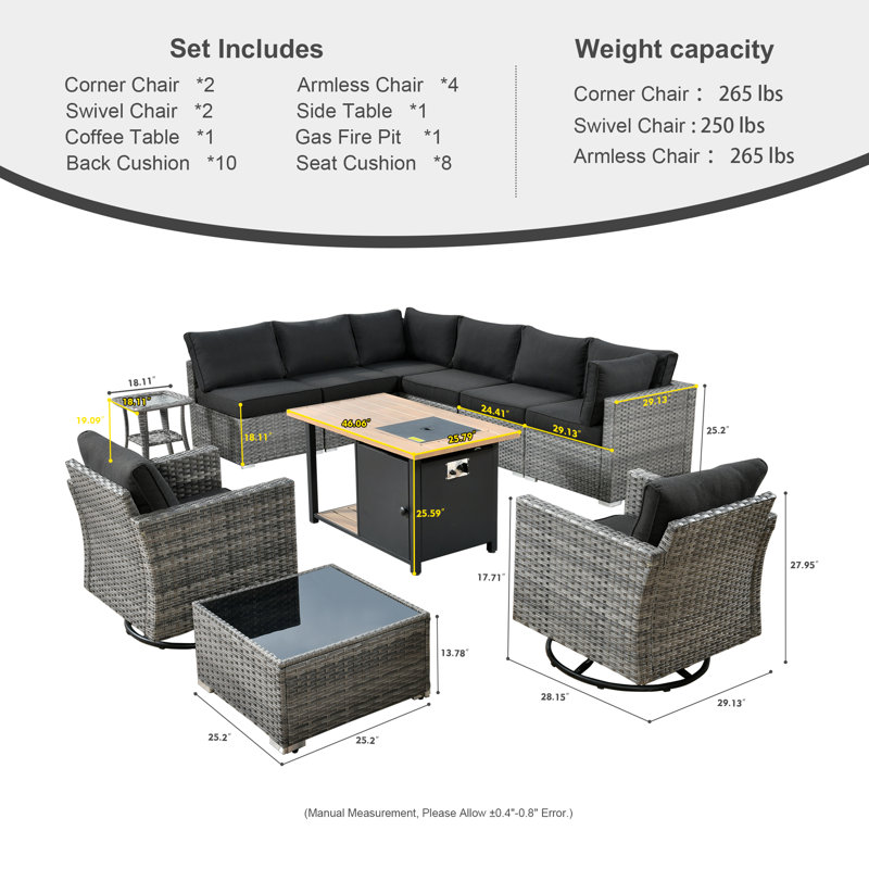 Wicker 8 - Person Modular Patio Conversation Set with Cushions, Black