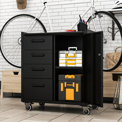 Solution de rangement en métal pour garage - Tablettes réglables noires / grises l 30,39 po x P 16,74 po H 34,21 po avec roulettes