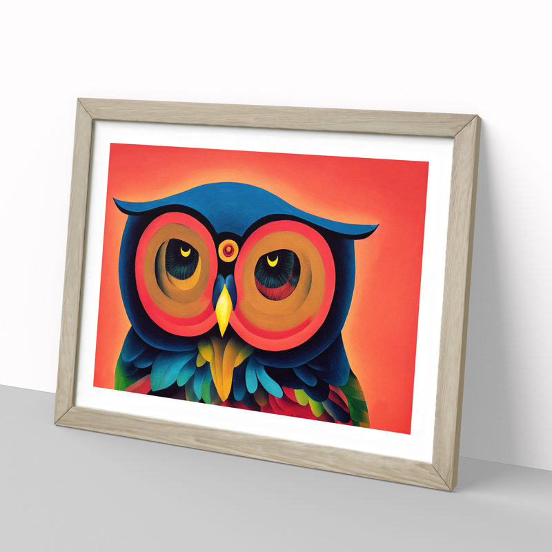 Owl Retro Vol.3 Abstract - Single Picture Frame Print, 46cm H x 64cm W x 2cm D, Oak