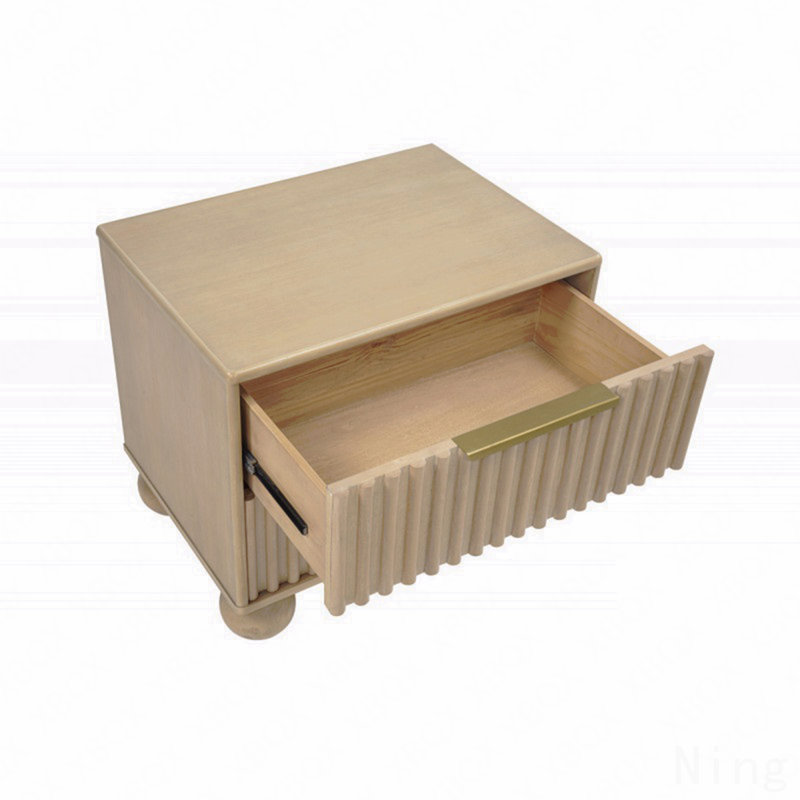 Table de chevet moderne à 2 tiroirs avec panneaux cannelés Modern, table de chevet en bois, pieds arrondis