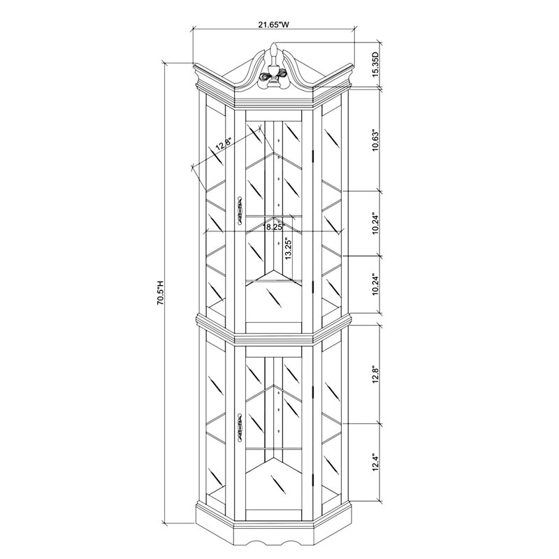 Walnut Corner Lighted Curio Cabinet with Glass Shelves
