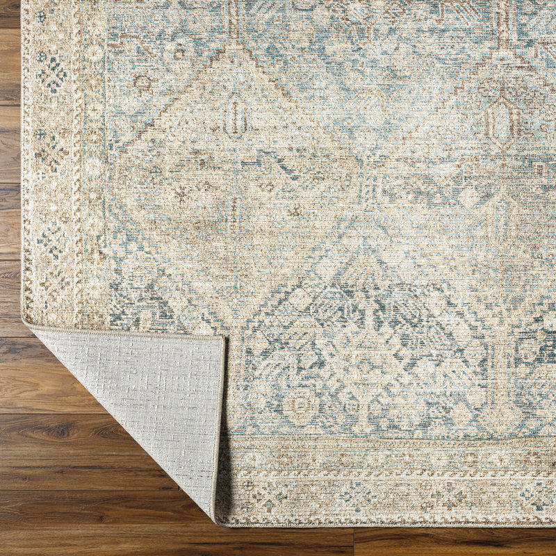 Marlene Blue and Beige Synthetic Rectangular Rug