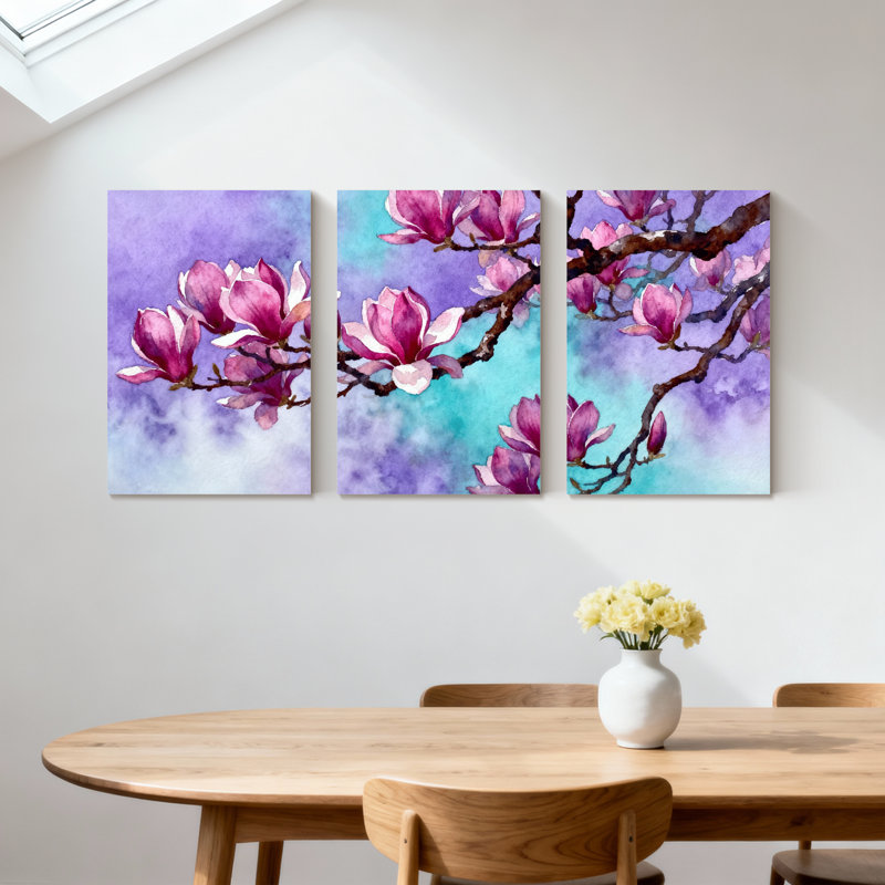 Ensemble de 3 impressions sur toile Magnolia, H 18 po x l 36 po
