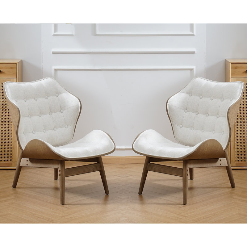 Fauteuil à oreilles capitonné Jeyshan, Polyester beige