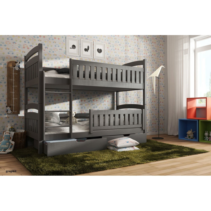 Bunk Bed with Storage Included with Built-in Ladder Included, Graphite