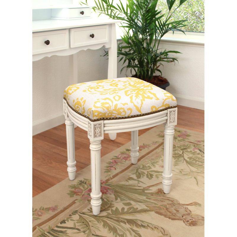 Tabouret de coiffeuse en bois massif Philomene, Moutarde