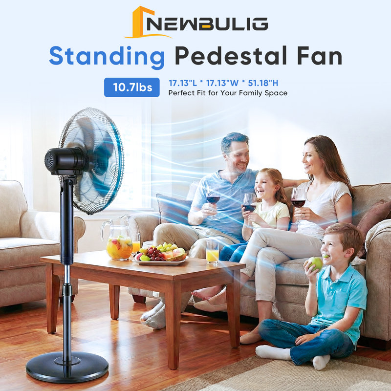 Hauteur réglable du piédestal oscillant de 16 po avec télécommande et ventilateur de minuterie de 15 heures, Black