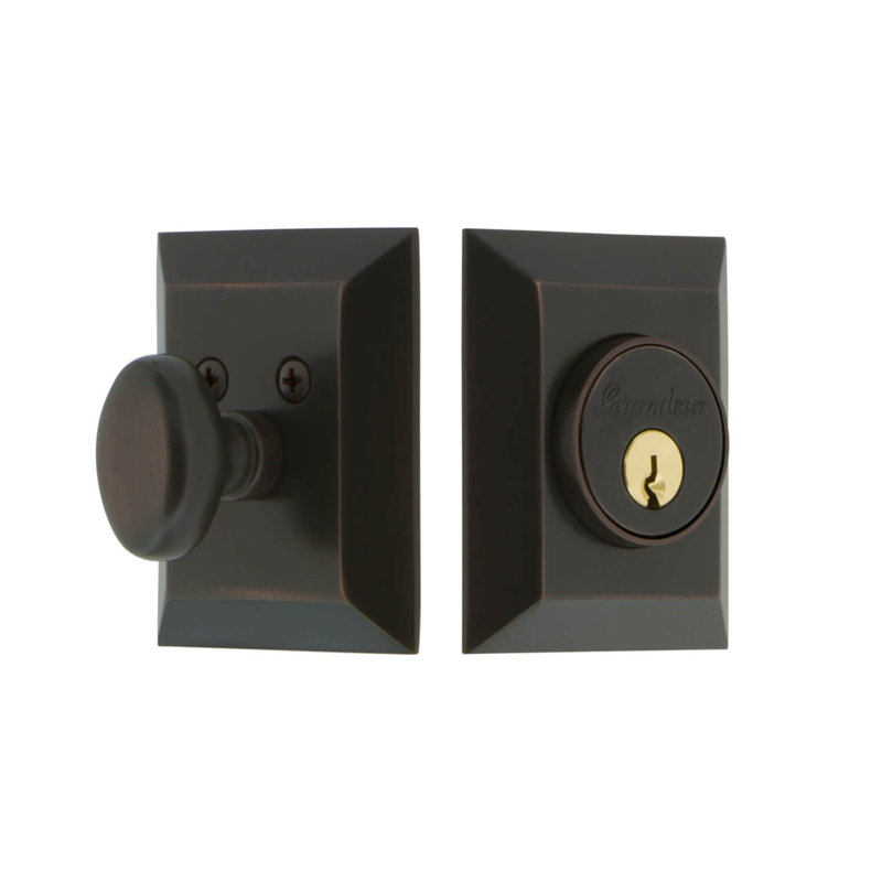 Grandeur Fifth Avenue Square Single Cylinder Deadbolt, Bronze, 2.75"