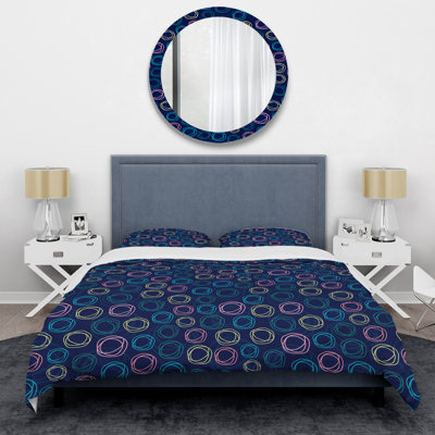 Blue and Pink Circle Pattern - Abstract Duvet Cover Set - Microfiber Polyester