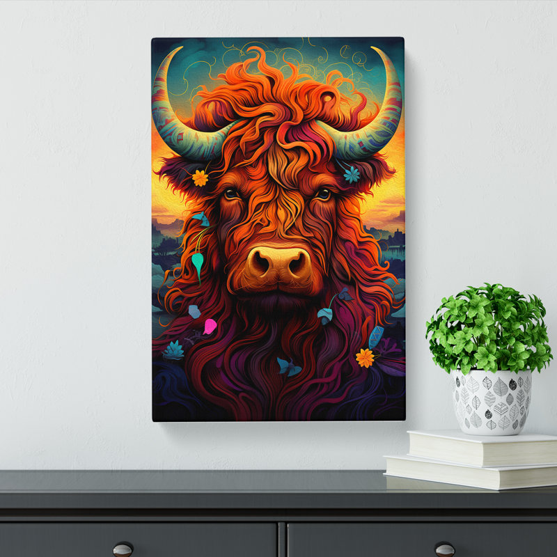 Highland Cow Neo-Plasticism Art - Wrapped Canvas, 76cm H x 50cm W x 3cm D