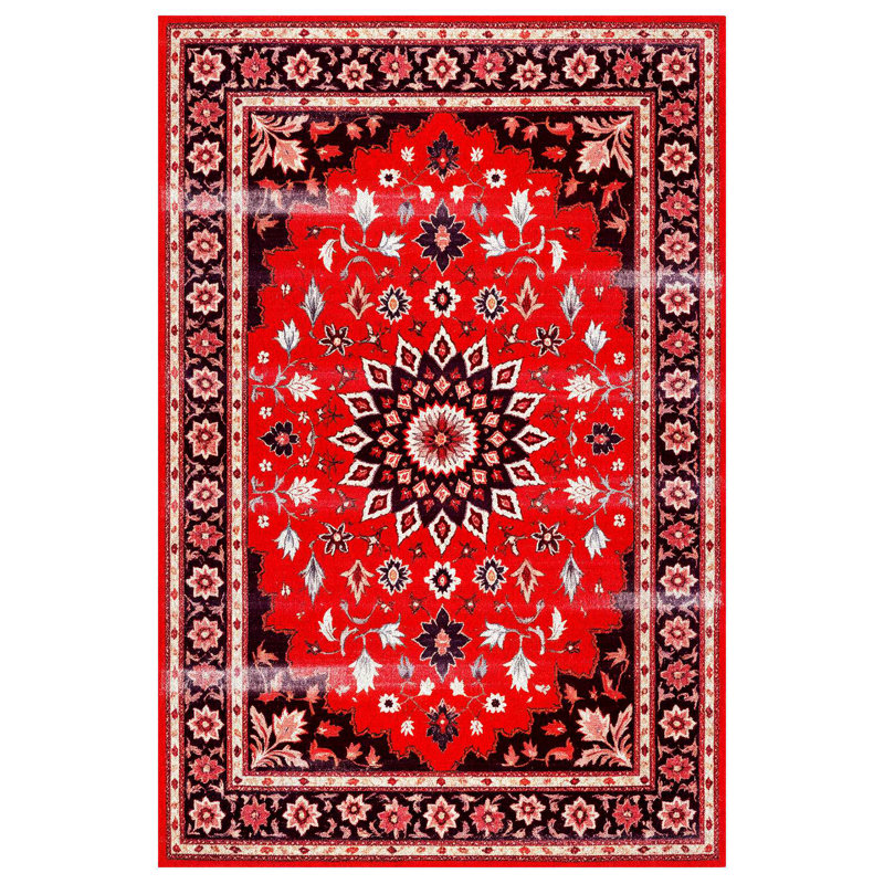 Edith Collection Digital Print Cotton-Polyester Red Moroccan Rug, Runner 3'4" x 16'5"